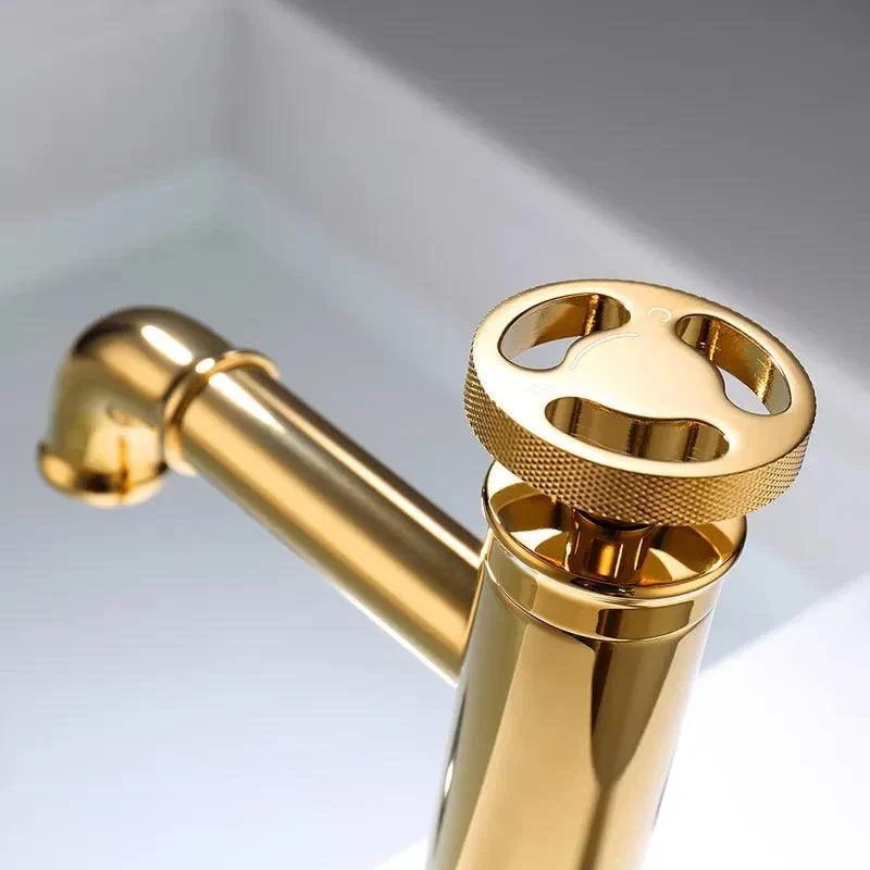 Modern Industrial Single Hole Bathroom Sink Tap Brushed in Gold -Bathlova