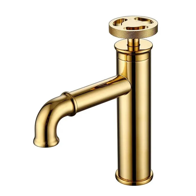 Modern Industrial Single Hole Bathroom Sink Tap Brushed in Gold -Bathlova