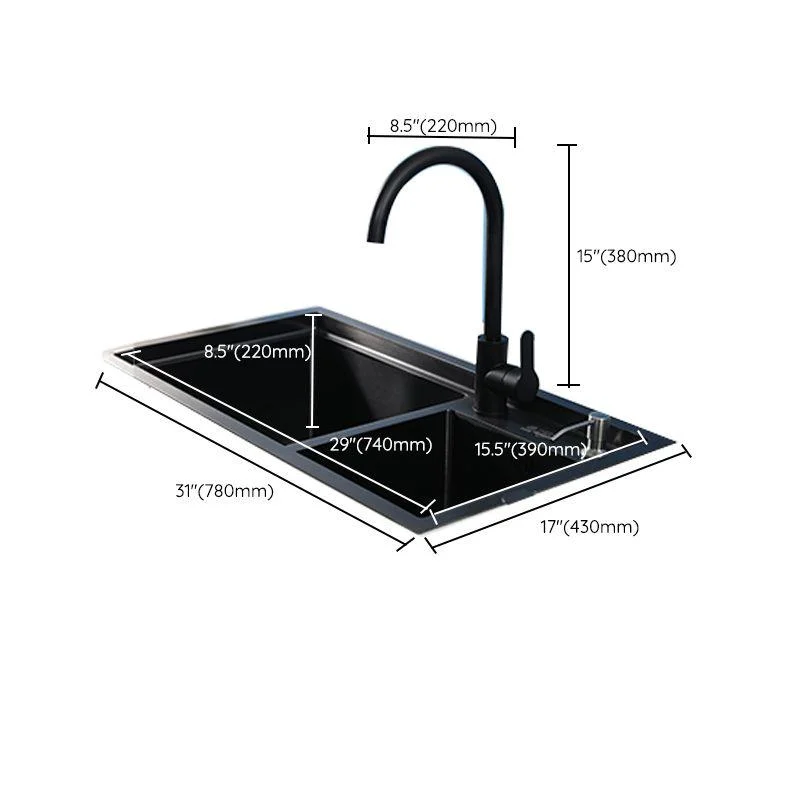 Modern Kitchen Sink Stainless Steel 2 Holes Drop-In Wear-resistant Kitchen Sink -Bathlova