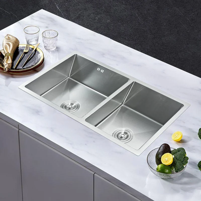 Modern Kitchen Sink Stainless Steel Double Sink with Drain Assembly Workstation Sink -Bathlova