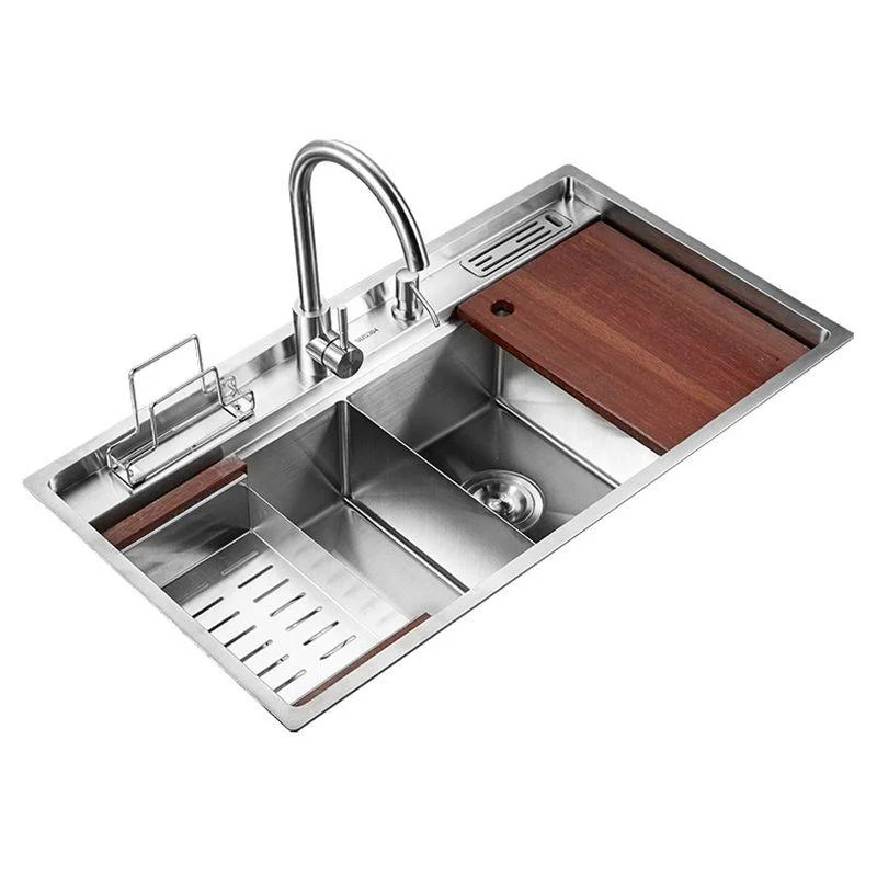 Modern Kitchen Sink Stainless Steel Double Sink with Grid and Strainer Workstation -Bathlova