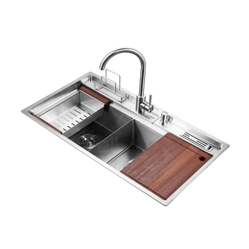 Modern Kitchen Sink Stainless Steel Double Sink with Grid and Strainer Workstation -Bathlova