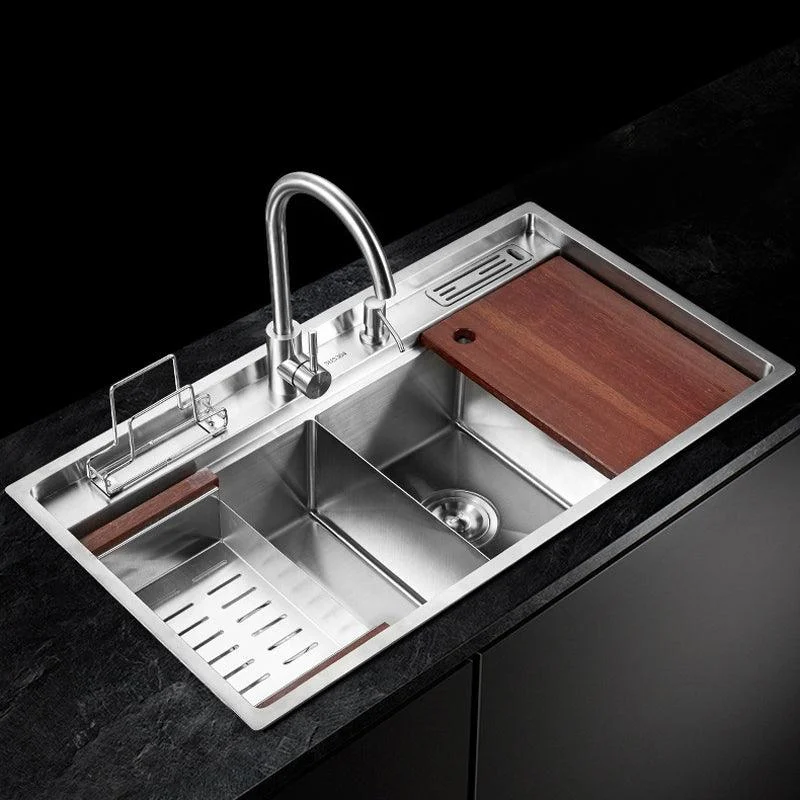 Modern Kitchen Sink Stainless Steel Double Sink with Grid and Strainer Workstation -Bathlova