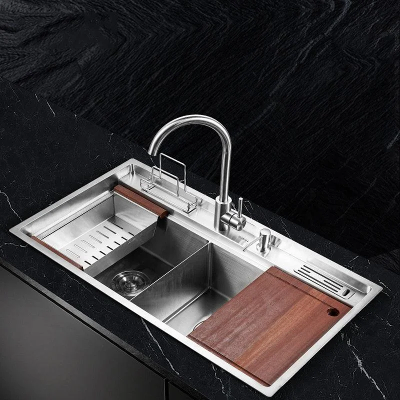 Modern Kitchen Sink Stainless Steel Double Sink with Grid and Strainer Workstation -Bathlova