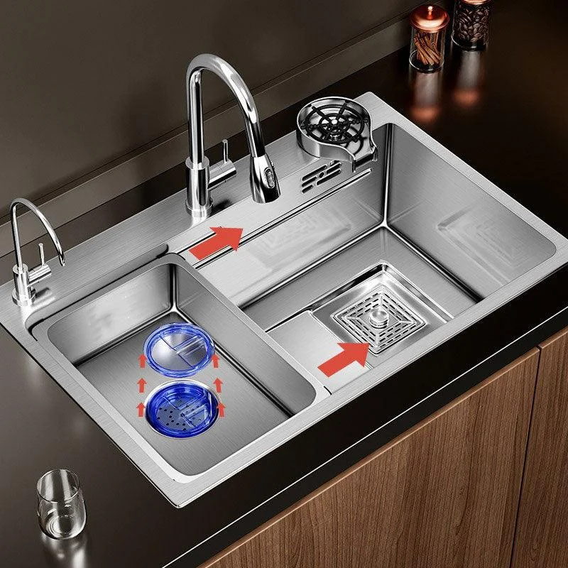 Modern Kitchen Sink Stainless Steel Strainer Kitchen Sink with Tap in Chrome -Bathlova