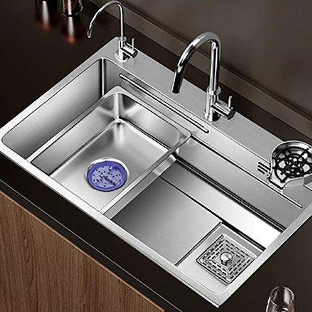 Modern Kitchen Sink Stainless Steel Strainer Kitchen Sink with Tap in Chrome -Bathlova