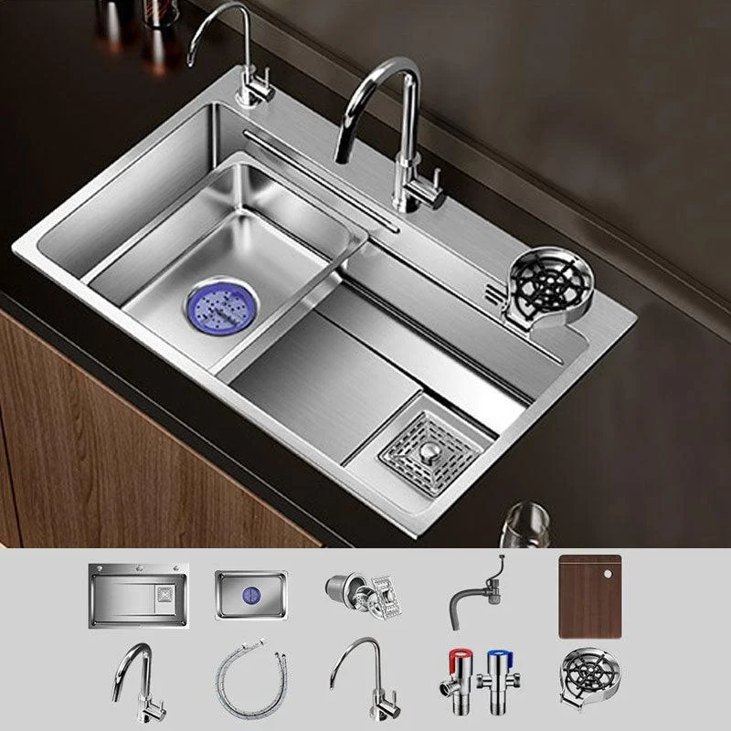 Modern Kitchen Sink Stainless Steel Strainer Kitchen Sink with Tap in Chrome -Bathlova