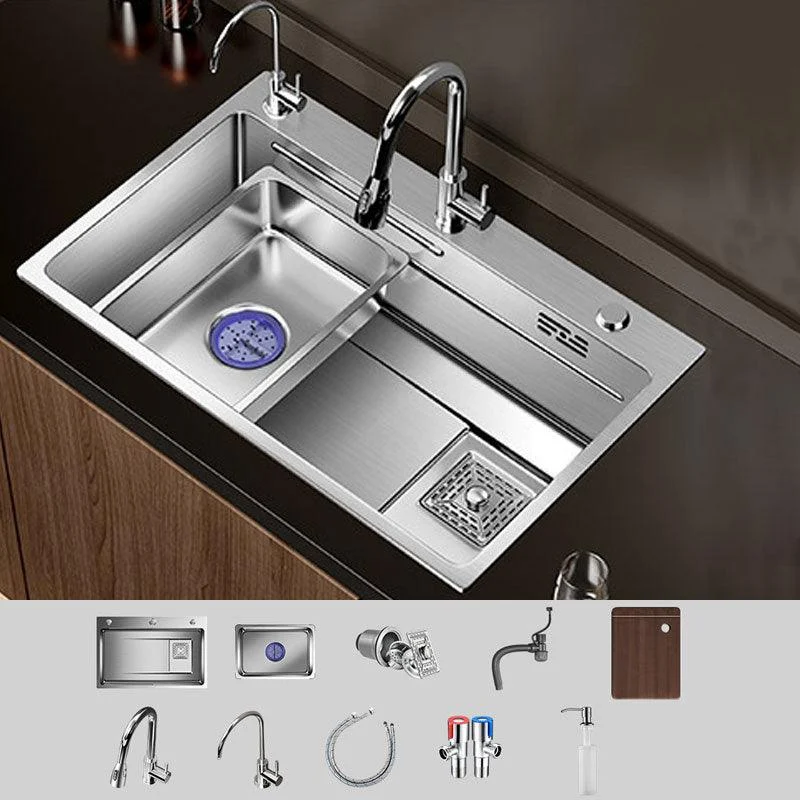 Modern Kitchen Sink Stainless Steel Strainer Kitchen Sink with Tap in Chrome -Bathlova