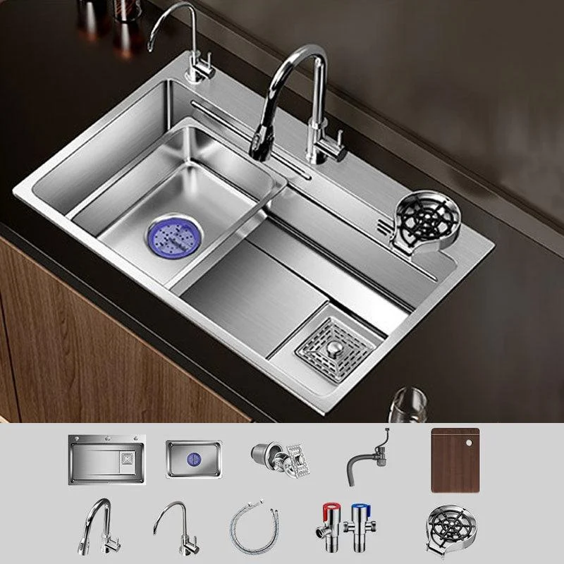 Modern Kitchen Sink Stainless Steel Strainer Kitchen Sink with Tap in Chrome -Bathlova