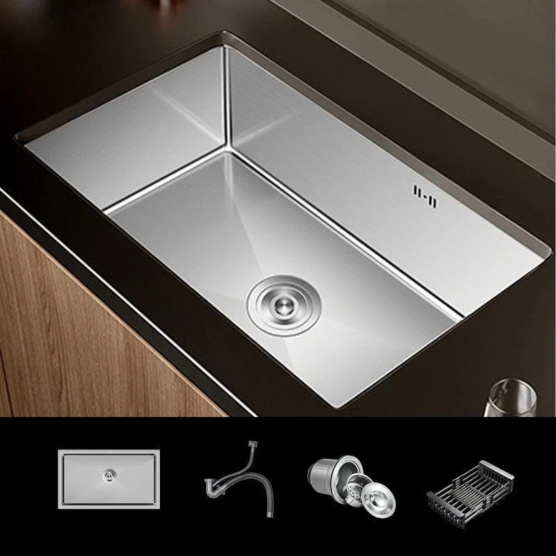 Modern Kitchen Sink Stainless Steel Strainer Kitchen Sink with Tap in Silver -Bathlova