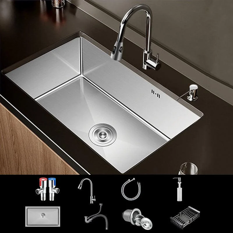 Modern Kitchen Sink Stainless Steel Strainer Kitchen Sink with Tap in Silver -Bathlova