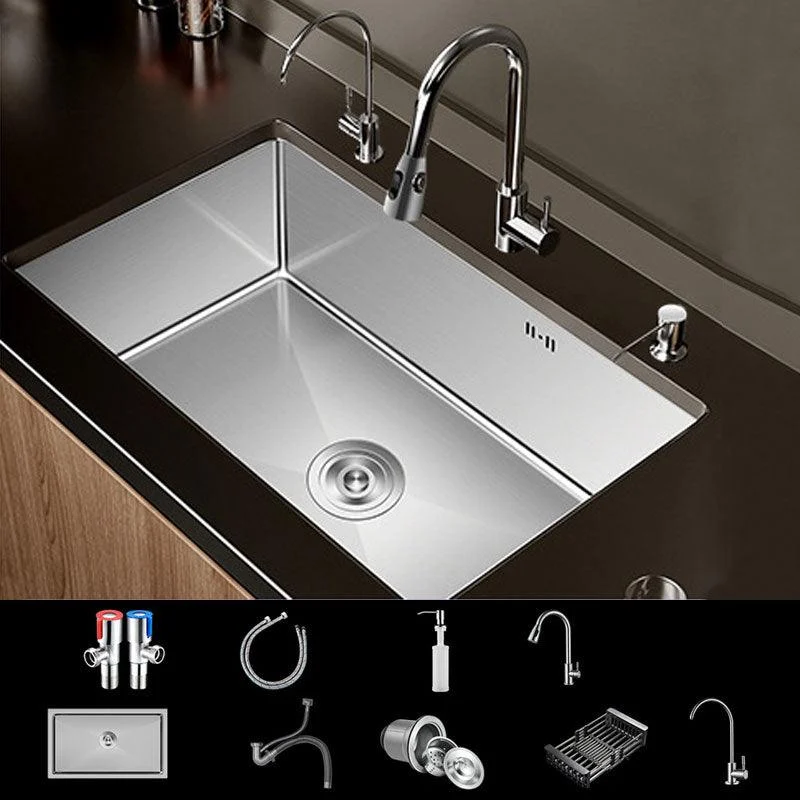 Modern Kitchen Sink Stainless Steel Strainer Kitchen Sink with Tap in Silver -Bathlova