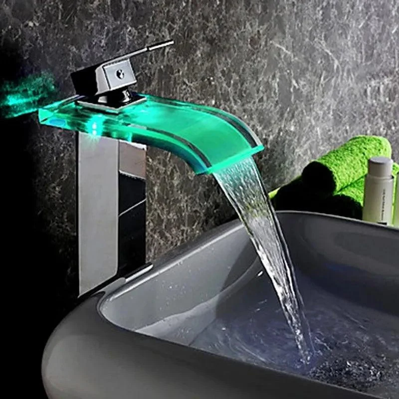 Modern LED Crystal Glass Waterfall Bathroom Tap Polished in Chrome -Bathlova