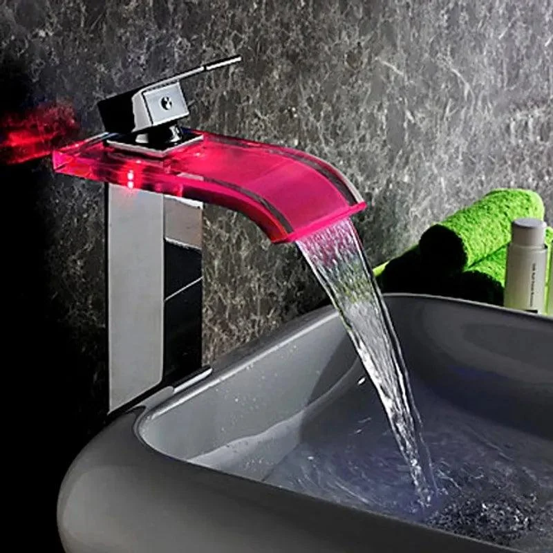 Modern LED Crystal Glass Waterfall Bathroom Tap Polished in Chrome -Bathlova