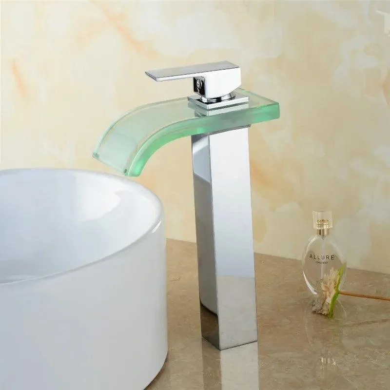 Modern LED Crystal Glass Waterfall Bathroom Tap Polished in Chrome -Bathlova