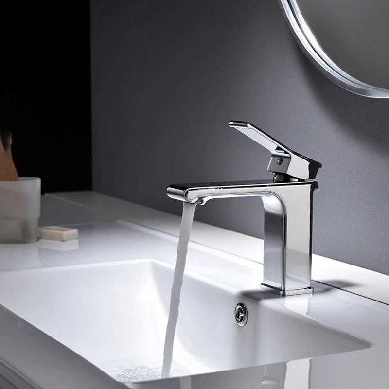 Modern Lever Handles Sink Tap Chrome Square Bathroom Sink Tap -Bathlova