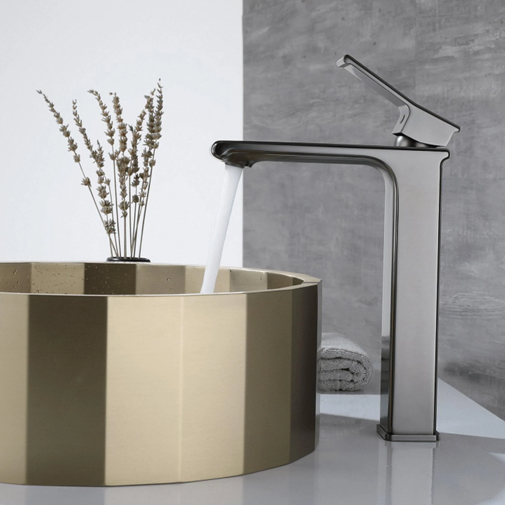 Modern Lever Handles Sink Tap Chrome Square Bathroom Sink Tap -Bathlova