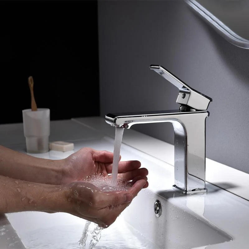 Modern Lever Handles Sink Tap Chrome Square Bathroom Sink Tap -Bathlova