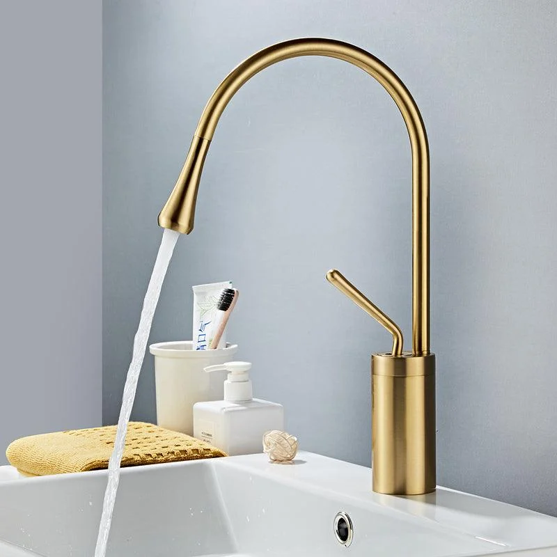 Modern Lever Handles Sink Tap Gooseneck Circular Brass Bathroom Sink Tap -Bathlova