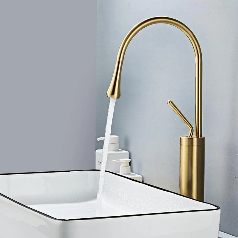 Modern Lever Handles Sink Tap Gooseneck Circular Brass Bathroom Sink Tap -Bathlova