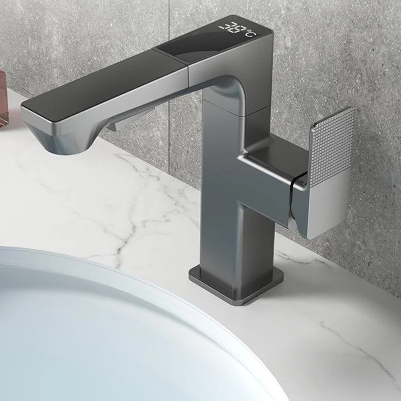 Modern Lever Handles Sink Tap With Digital Display Square Brass Bathroom Sink Tap -Bathlova