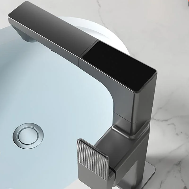 Modern Lever Handles Sink Tap With Digital Display Square Brass Bathroom Sink Tap -Bathlova