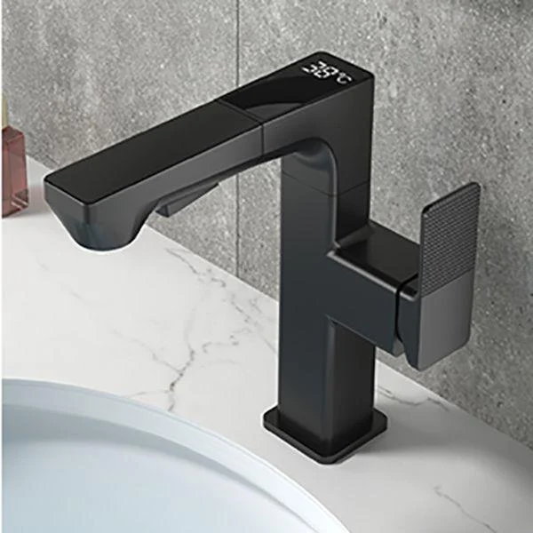 Modern Lever Handles Sink Tap With Digital Display Square Brass Bathroom Sink Tap -Bathlova