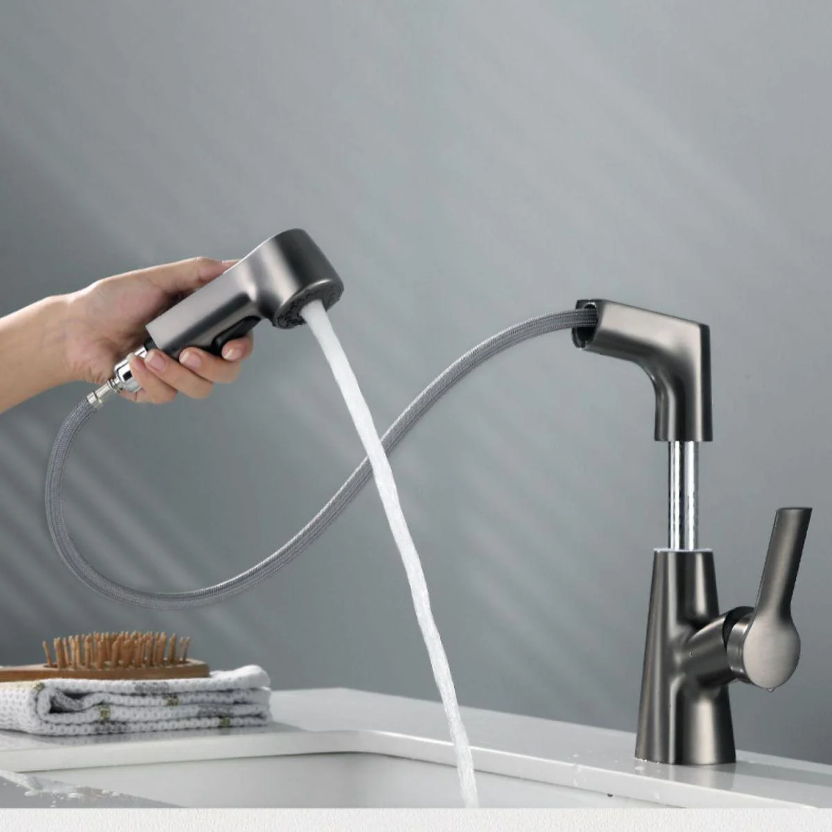 Modern Low Arc Sink Tap with Single Handle Bathroom Lifting Tap -Bathlova