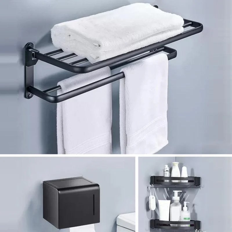 Modern Matte Black Bathroom Accessory Set Towel Bar/Paper Holder/Robe Hook Included -Bathlova