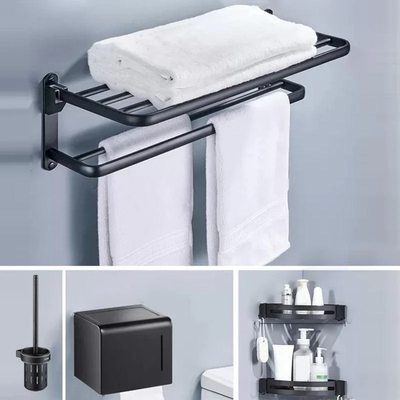 Modern Matte Black Bathroom Accessory Set Towel Bar/Paper Holder/Robe Hook Included -Bathlova