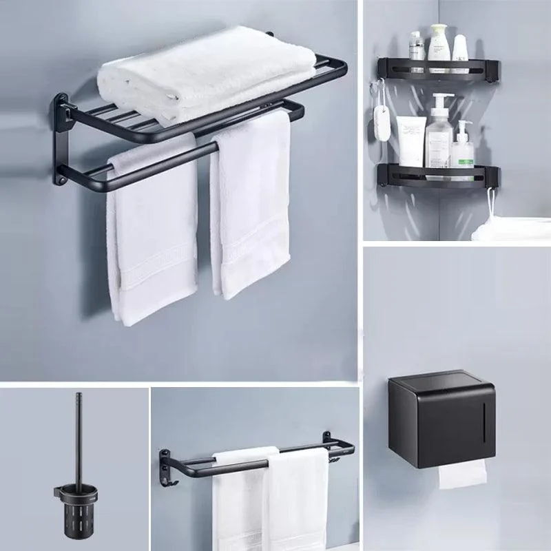 Modern Matte Black Bathroom Accessory Set Towel Bar/Paper Holder/Robe Hook Included -Bathlova