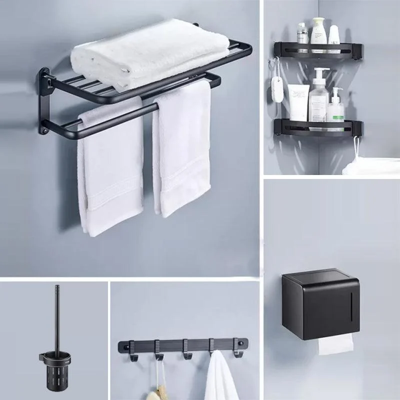 Modern Matte Black Bathroom Accessory Set Towel Bar/Paper Holder/Robe Hook Included -Bathlova