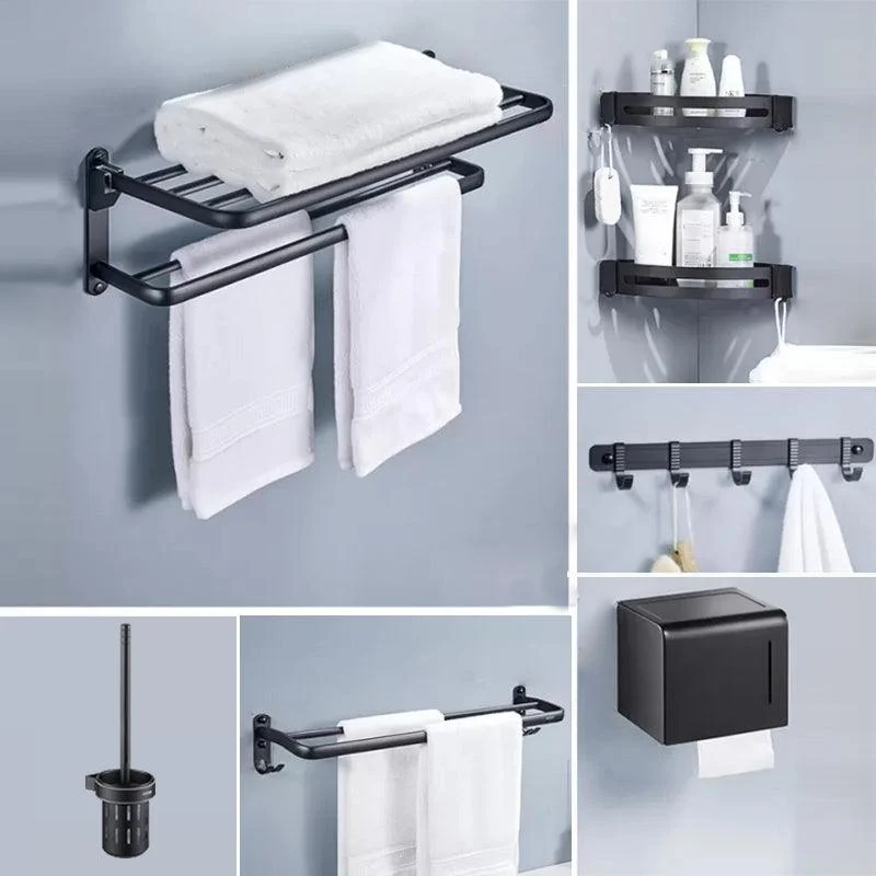 Modern Matte Black Bathroom Accessory Set Towel Bar/Paper Holder/Robe Hook Included -Bathlova