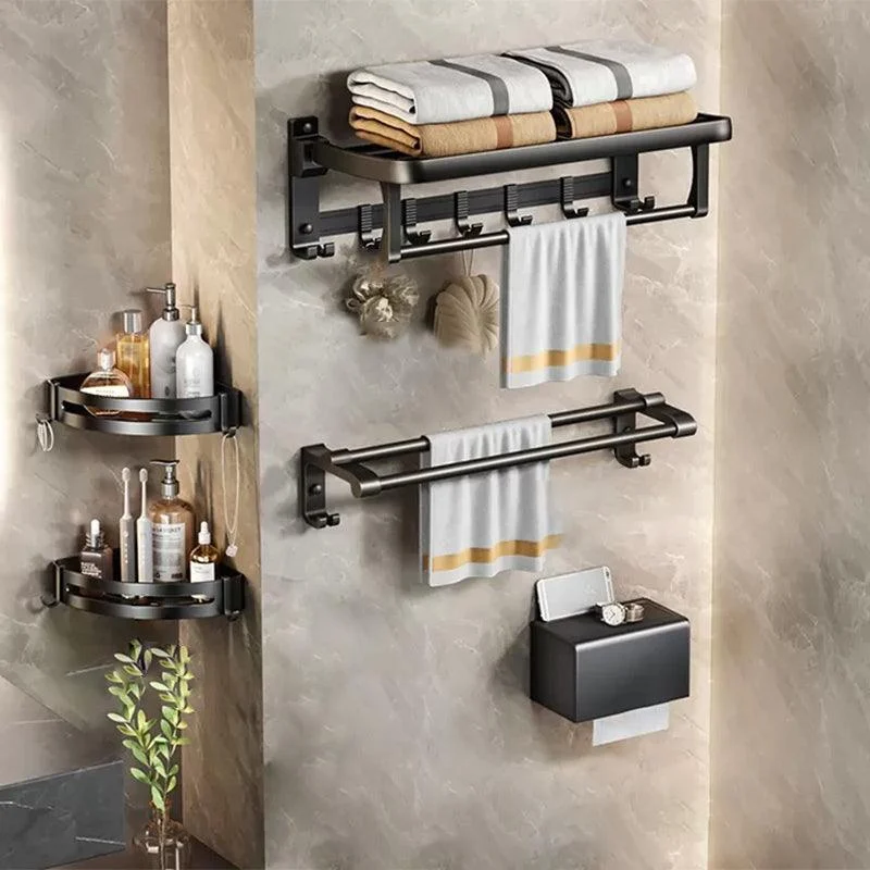 Modern Matte Black Bathroom Accessory Set Towel Bar/Paper Holder/Robe Hook Included -Bathlova