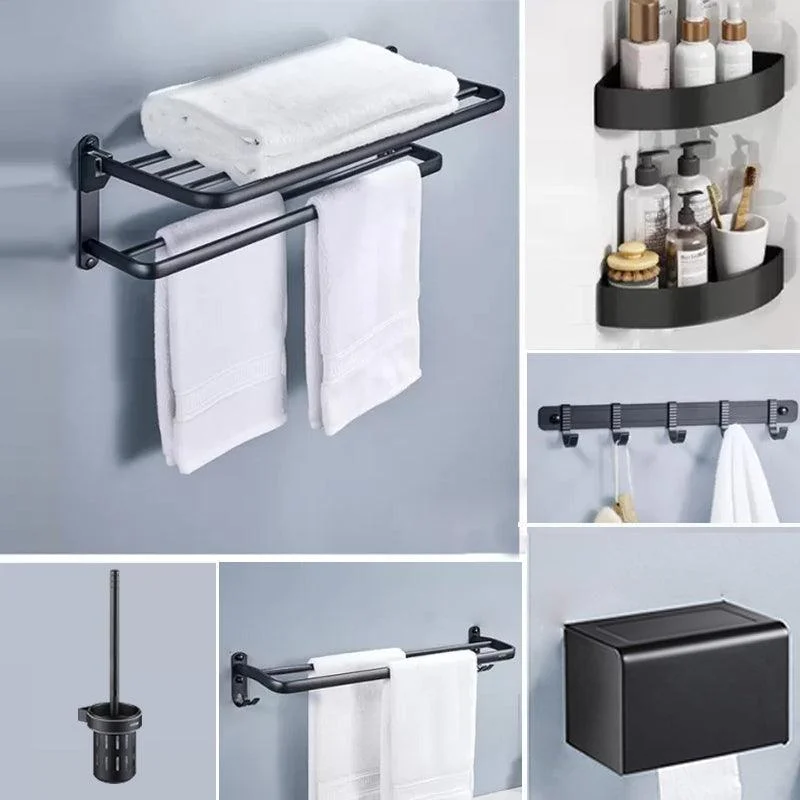 Modern Matte Black Bathroom Accessory Set Towel Bar/Paper Holder/Robe Hook Included -Bathlova