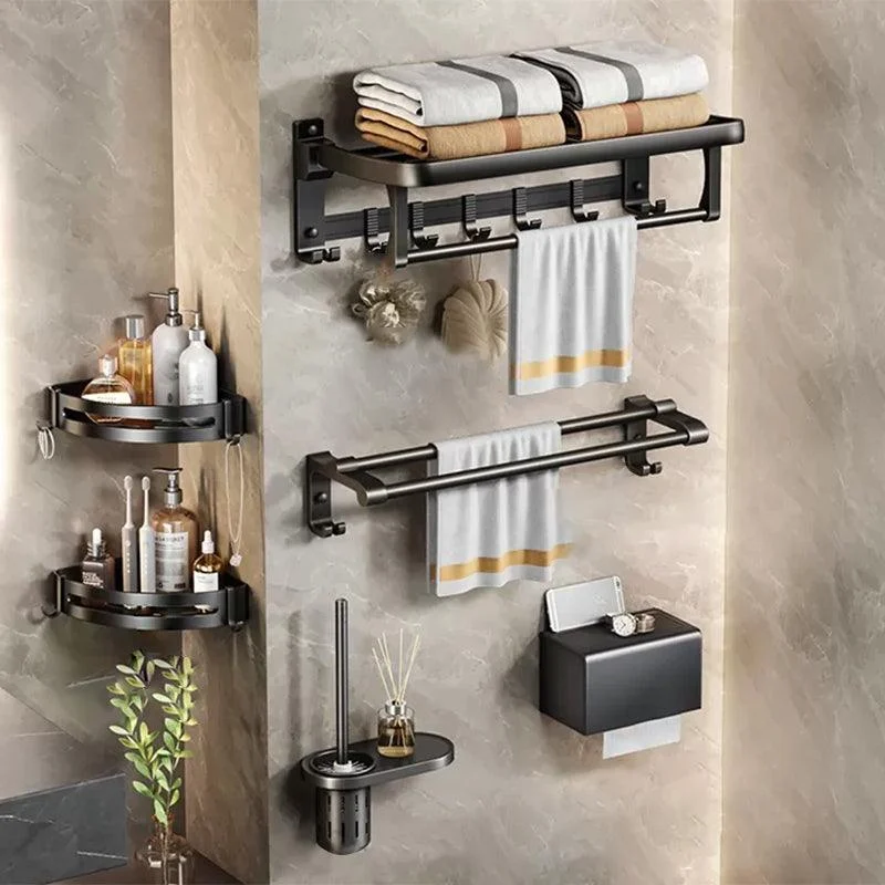 Modern Matte Black Bathroom Accessory Set Towel Bar/Paper Holder/Robe Hook Included -Bathlova