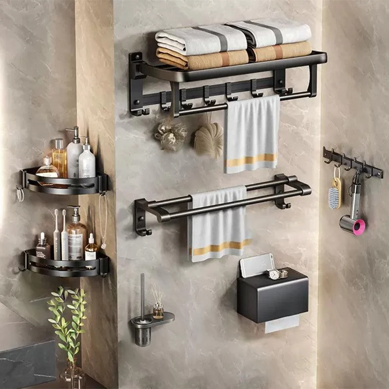 Modern Matte Black Bathroom Accessory Set Towel Bar/Paper Holder/Robe Hook Included -Bathlova