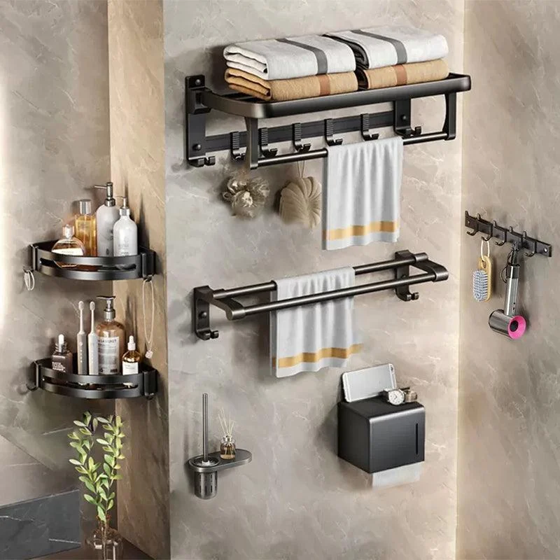 Modern Matte Black Bathroom Accessory Set Towel Bar/Paper Holder/Robe Hook Included -Bathlova