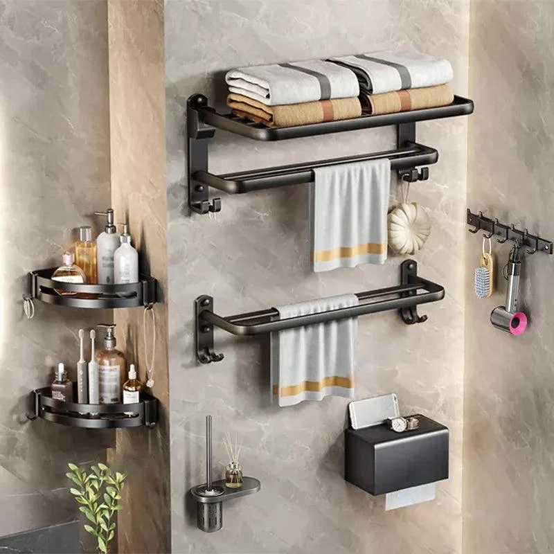 Modern Matte Black Bathroom Accessory Set Towel Bar/Paper Holder/Robe Hook Included -Bathlova