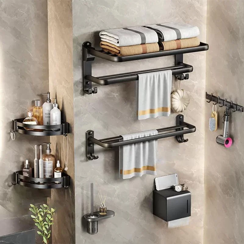 Modern Matte Black Bathroom Accessory Set Towel Bar/Paper Holder/Robe Hook Included -Bathlova