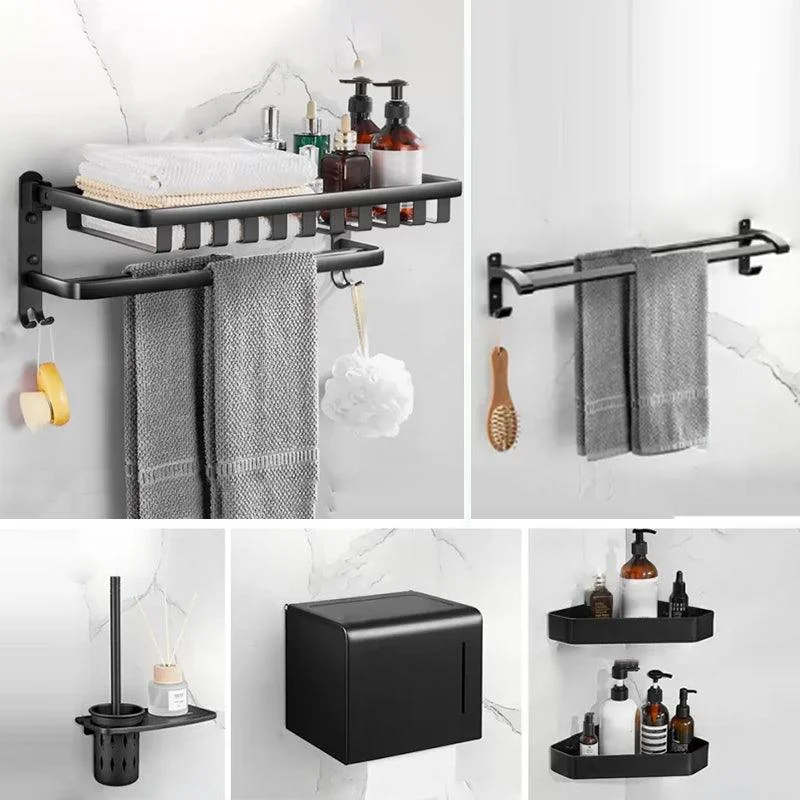 Modern Matte Black Bathroom Accessory Set Towel Bar/Paper Holder/Robe Hook Included -Bathlova