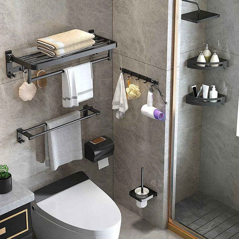 Modern Matte Black Bathroom Accessory Set with Bath Shelf/Robe Hooks/Towel Bar -Bathlova