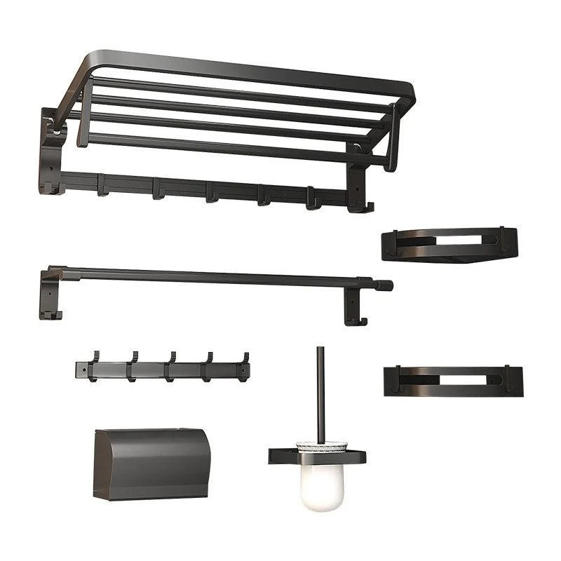 Modern Matte Black Bathroom Accessory Set with Bath Shelf/Robe Hooks/Towel Bar -Bathlova