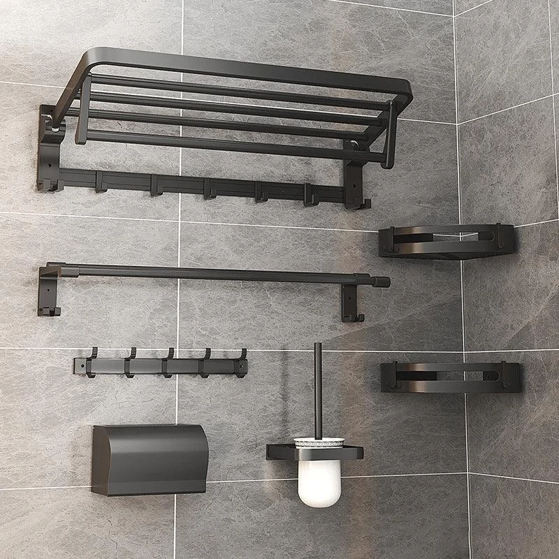 Modern Matte Black Bathroom Accessory Set with Bath Shelf/Robe Hooks/Towel Bar -Bathlova