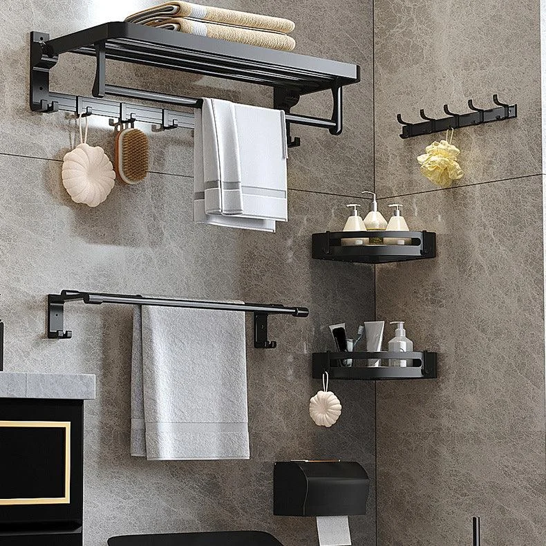 Modern Matte Black Bathroom Accessory Set with Bath Shelf/Robe Hooks/Towel Bar -Bathlova