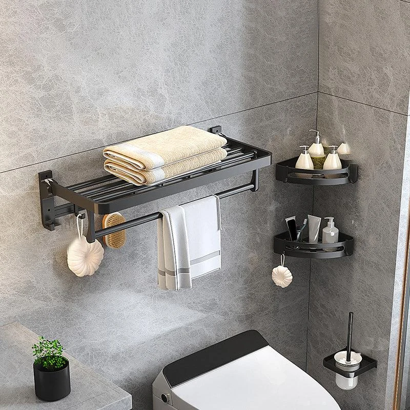 Modern Matte Black Bathroom Accessory Set with Bath Shelf/Robe Hooks/Towel Bar -Bathlova