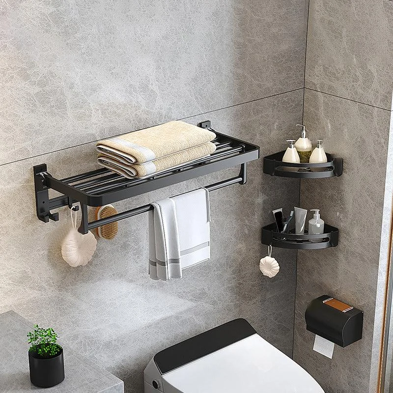 Modern Matte Black Bathroom Accessory Set with Bath Shelf/Robe Hooks/Towel Bar -Bathlova