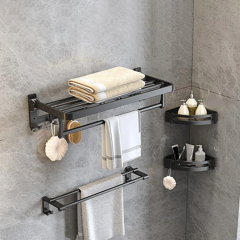 Modern Matte Black Bathroom Accessory Set with Bath Shelf/Robe Hooks/Towel Bar -Bathlova