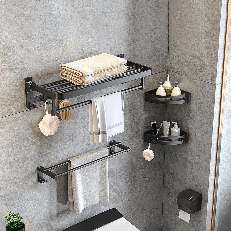 Modern Matte Black Bathroom Accessory Set with Bath Shelf/Robe Hooks/Towel Bar -Bathlova