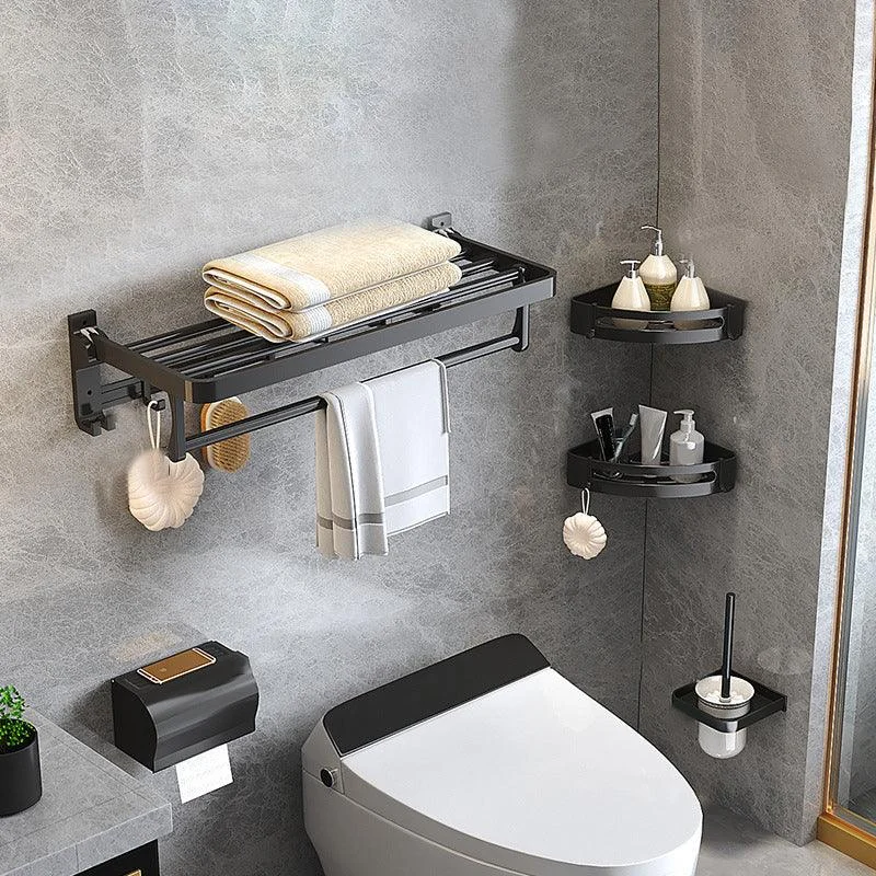 Modern Matte Black Bathroom Accessory Set with Bath Shelf/Robe Hooks/Towel Bar -Bathlova